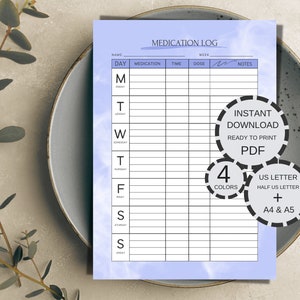 Druckbares tägliches Medikations-Log, PDF-Medikamententabelle, Medikations-Tracker für Pflegekräfte, Medizin-Tracker, Medikationsliste, Pillentabelle
