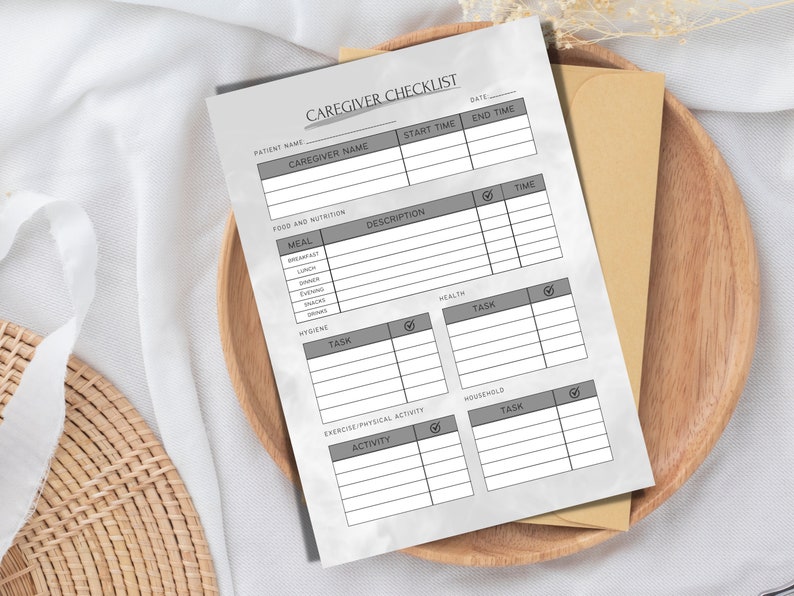 Caregiver Checklist, Printable Caregiver Daily Log, Caregiver Planner ...
