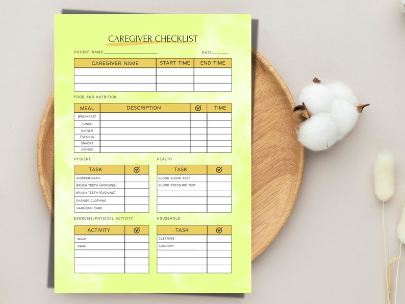 Caregiver Checklist, Printable Caregiver Daily Log, Caregiver Planner ...