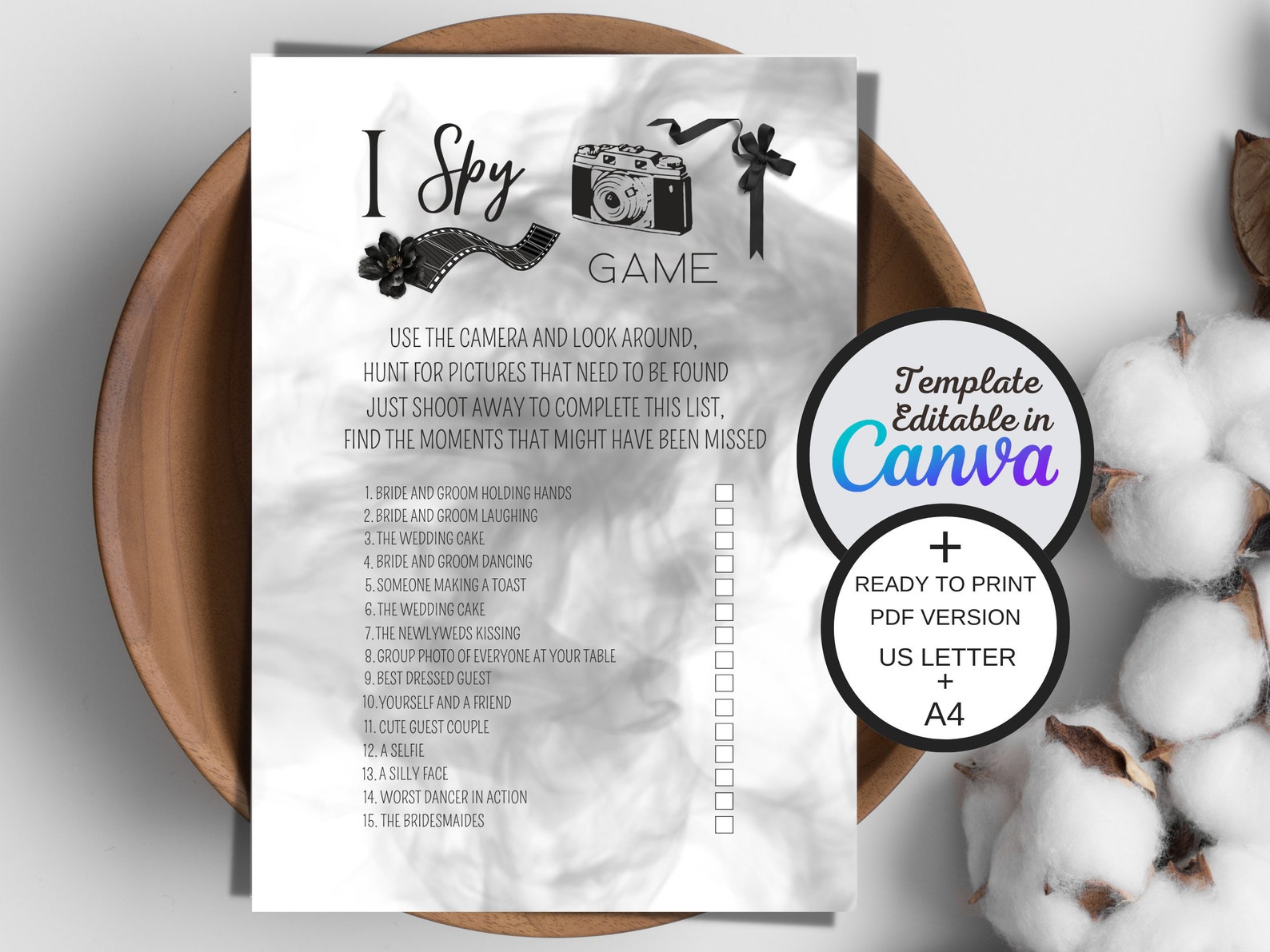 Editable I Spy Wedding Game Template, Printable Camera Wedding Game ...