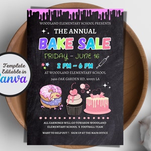 Editable Bake sale Flyer, Bake Sale Fundraiser Template, Promotional Bakery Flyer, Printable Bake Sale Invitation, School Fundraiser Event