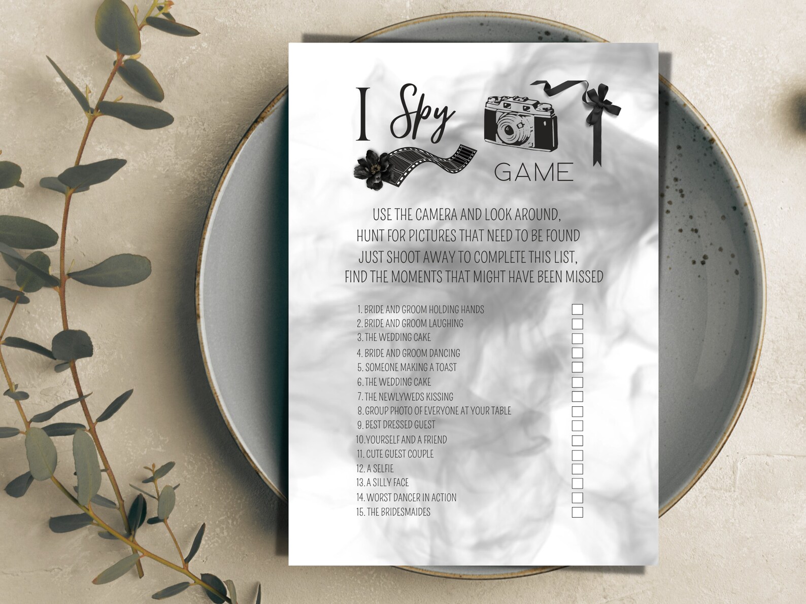 Editable I Spy Wedding Game Template, Printable Camera Wedding Game ...