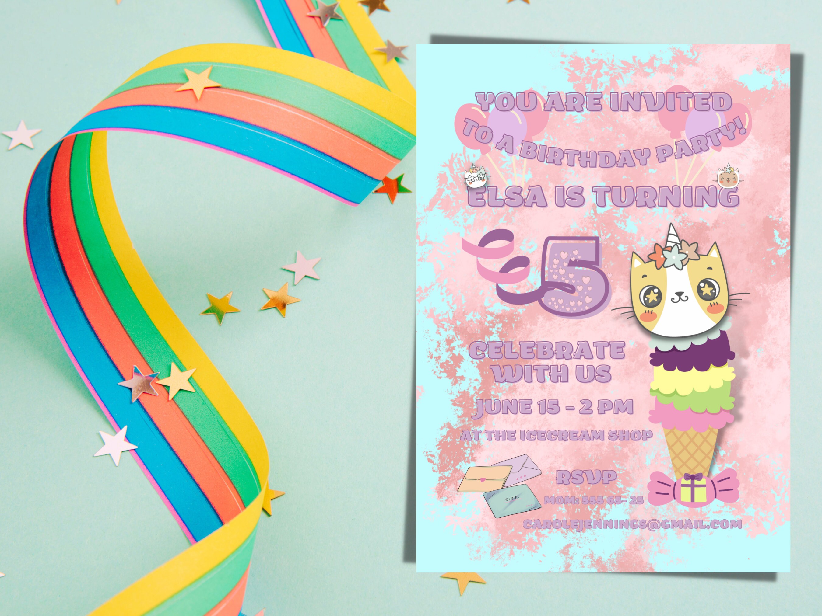 Editable Caticorn Party Invitation, Kawaii Invitation, Printable Kitten ...