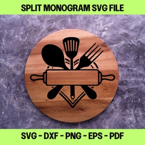 Ustensile de cuisine Split monogramme svg svg drôle chef svg cricut camée silhouette glowforge machine de découpe fichier fichier svg cuisinier