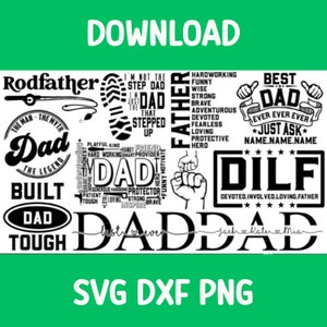Bundle de fichiers SVG fête des pères papa papa couper fichier pour Cricut Silhouette Glowforge PNG DFX coupe fichier fichier machine de découpe