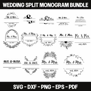 Matrimonio SVG file Mr e Mrs file in formato svg split monogramma file in formato svg cricuit macchina da taglio file dxf Glowforge laser taglio mamma mamma in formato SVG