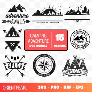 Ensemble SVG aventure camping, camping fichier PNG, fichier Svg montagne, camping signe Svg, fichier Svg vie de camp, fichier de coupe pour Cricut Silhouette