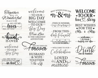 ウェディング メガ SVG バンドル、花嫁 svg、花婿 svg、ブライダル パーティー svg、ウェディング svg、ウェディング 引用 svg、ウェディング サイン svg、カット ファイル Cricut、ベクター