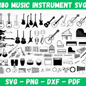 Muziekinstrument SVG Mega Bundle 180 muziekinstrument SVG-bestand voor Cricut Cameo Silhouette Glowforge lasergesneden machinebestand downloadbaar