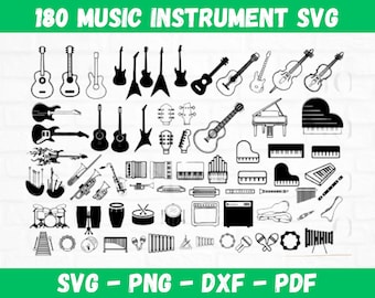 Mega Bundle de 180 archivos SVG de instrumentos musicales para máquina de corte láser Cricut Cameo Silhouette Glowforge, archivo descargable