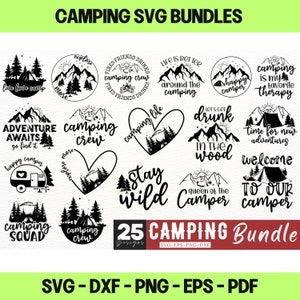 Lot de camping SVG, camping à capuche SVG, svg camping life, svg joyeux campeur, svg chemise de camping, randonnée svg, fichiers de coupe pour Cricut, Silhouette