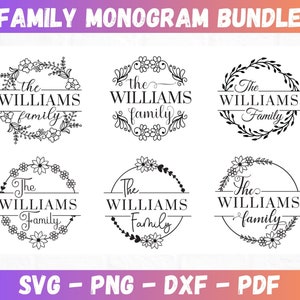 Floral famille monogramme SVG PNG fichier Cricut Glowforge Silhouette coupe fichier Laser coupe machine fichier téléchargeable numérique Clip Art Design
