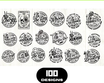 面白い頭蓋骨の SVG ファイル 100 種類のデザイン バンドル Cricut カッティング マシン T シャツ デザイン用の SVG ファイル PNG ファイル マグカップ デザイン 父の日ギフト SVG カスタム