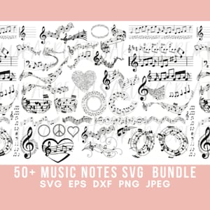 MUSIKNOTEN SVG, Musiknoten Bundle SVG, Musiknoten Clipart Musiknoten Cut-Dateien für Cricut Musiknoten Vektor Glowforge Lasercutter