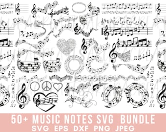 MUSIKNOTER SVG, musiknoter Bundle Svg, musiknoter Clipart Musiknoter Skärfiler för Cricut Musiknoter Vektor Glowforge Laserskärare