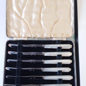 A set of 6 mother-of-pearl handle dessert knives