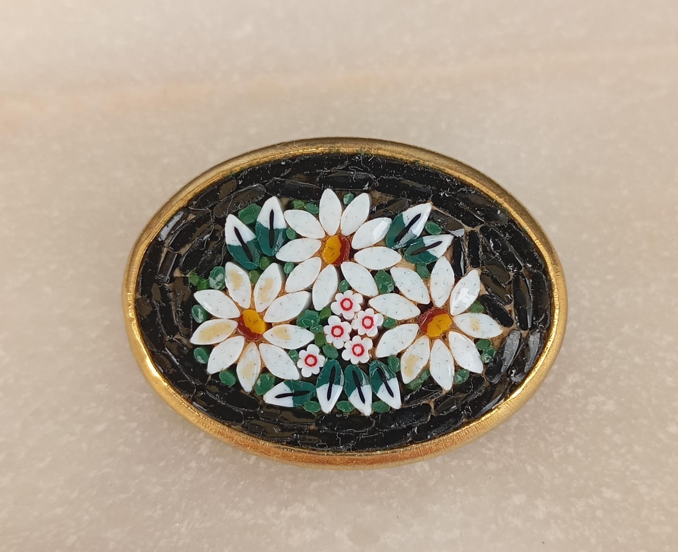 Broche Ancienne En Micro-mosaïque - Bijou Vintage, Occasion