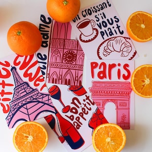 Paris Postcards | A6, NYC, wall art, Paris gift, illustrated Paris, travel postcards, gift idea, travel art, plain postcards