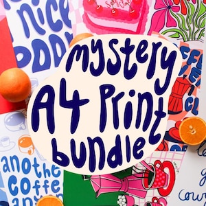MYSTERY A4 Art Print Bundle | Surprise Wall Art Pack | Colourful Illustration Prints | Home Decor | Gift for Art Lovers