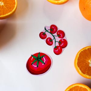Tomato Sticker Set of 2 | Illustrated Fruit Vinyl Stickers | Cute Kitchen Decor | Laptop & Journal Sticker | Cottagecore Gift | Indi Arden Art