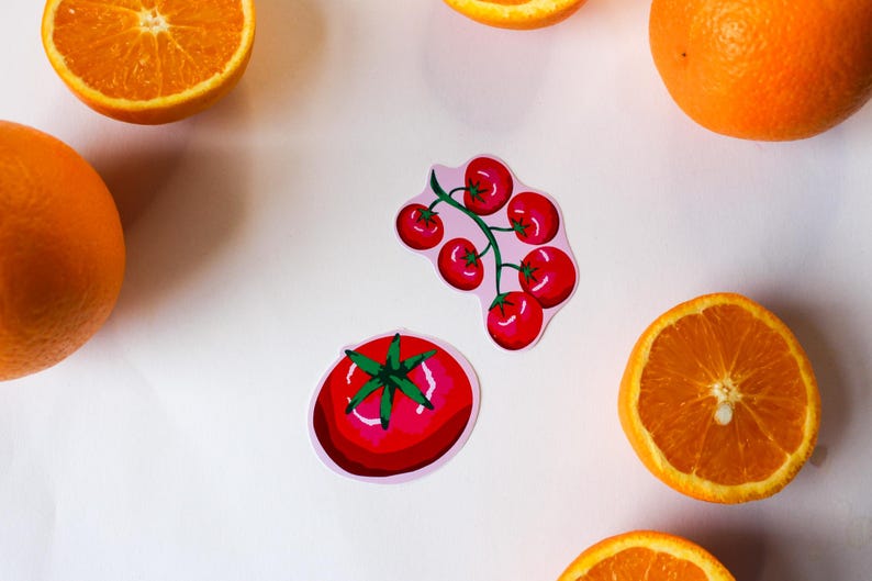Tomato Sticker Set of 2 | Illustrated Fruit Vinyl Stickers | Cute Kitchen Decor | Laptop & Journal Sticker | Cottagecore Gift | Indi Arden Art