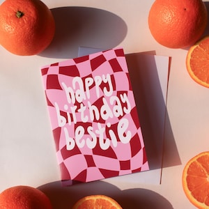 Happy Birthday Bestie Card – Humour Greeting Card | Hand Illustrated, Blank Inside, Fun Friend Birthday Gift, Includes Envelope