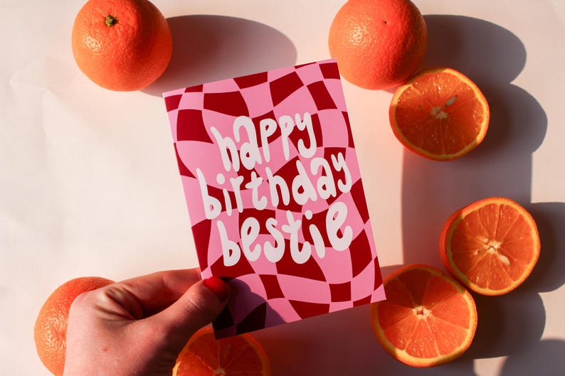 Happy Birthday Bestie Card – Humour Greeting Card | Hand Illustrated, Blank Inside, Fun Friend Birthday Gift, Includes Envelope