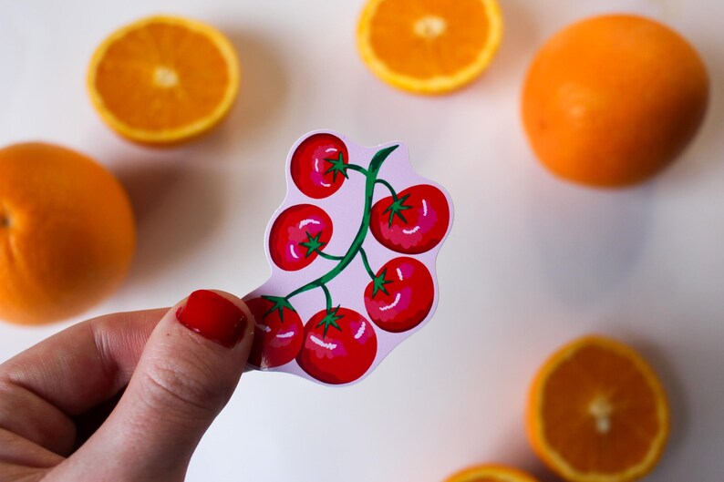 Tomato Sticker Set of 2 | Illustrated Fruit Vinyl Stickers | Cute Kitchen Decor | Laptop & Journal Sticker | Cottagecore Gift | Indi Arden Art