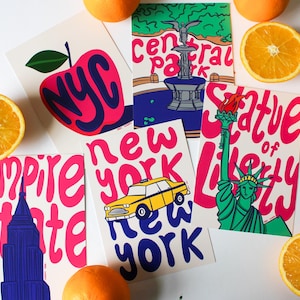 Cartes postales de New York | A6, NYC, art mural, cadeau New York, New York illustré, cartes postales de voyage, idée cadeau, art de voyage