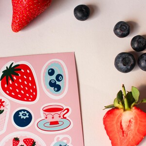 Strawberry Picnic Sticker Sheet – Hand Illustrated Vinyl Stickers | Summer Fruit, Cottagecore Journal, Planner & Scrapbook Stickers