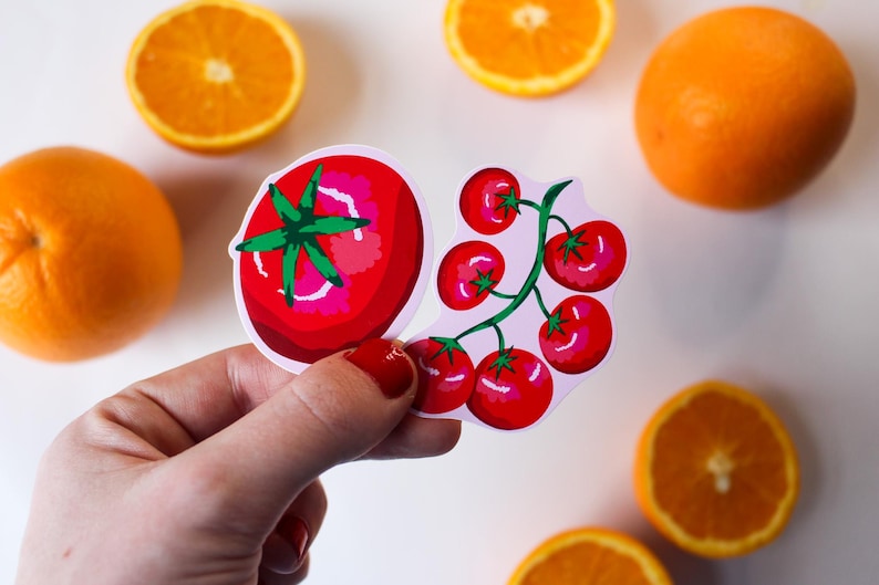 Tomato Sticker Set of 2 | Illustrated Fruit Vinyl Stickers | Cute Kitchen Decor | Laptop & Journal Sticker | Cottagecore Gift | Indi Arden Art