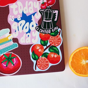 Tomato Sticker Set of 2 | Illustrated Fruit Vinyl Stickers | Cute Kitchen Decor | Laptop & Journal Sticker | Cottagecore Gift | Indi Arden