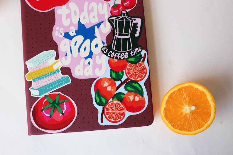 Tomato Sticker Set of 2 | Illustrated Fruit Vinyl Stickers | Cute Kitchen Decor | Laptop & Journal Sticker | Cottagecore Gift | Indi Arden