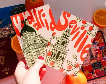 Seville Madrid Postcards | Illustrated Spain Travel Art (A6)