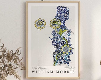 William Morris Blue Kennet Print Vintage Art Nouveau Exhibition Poster Textile Printable Wall Art Cottagecore Wall Art Home Decor
