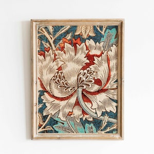 Impresión de William Morris, patrón textil de madreselva, arte de pared, póster de exposición vintage, arte de pared imprimible, decoración del hogar para sala de estar digital