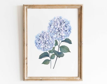 Blaue Hortensie Print Wand Kunst Aquarell botanische druckbare Wand Kunst Blumen Wand Dekor minimalistisch bunt Wohnkultur Instant Download