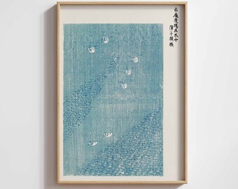 Blue Swan Taguchi Tomoki Japanese Art Print Vintage Woodblock Asian Printable Wall Art Home Decor Instant Download