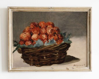 Vintage Strawberry Art Print Antique Fruit Art Painting Modern Farmhouse Kitchen Decor Country Home Wall Art Rustic Wall Art Download
