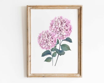 Soft Pink Hydrangea Print Wall Art Watercolor Botanical Printable Wall Art Pink Floral Wall Decor Minimalist Home Decor Instant Download