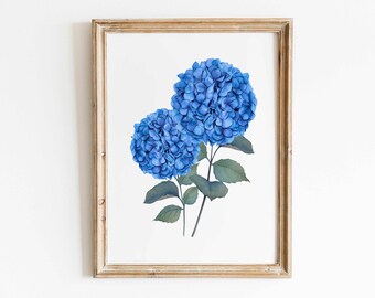 Blue Hydrangea Print Wall Art Watercolor Botanical Printable Wall Art Floral Wall Decor Minimalist Colorful Home Decor Instant Download