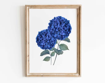 Dunkel blau Hortensie Druck Aquarell botanische druckbare Wand Kunst Floral Marine Wand Dekor minimalistische bunte Hortensien Dekor sofortiger Download