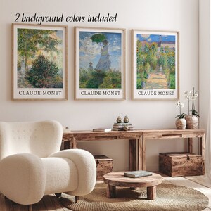 Claude Monet Print Set of 3 Piece Wall Art Prints Vintage Exhibition Poster Art Instant Download Garden at Argenteuil Vetheuil Painting