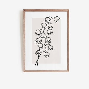 Lily of the Valley Line Drawing Beige Wall Art Print Neutral Minimalist Home Decor Botanical ArtWork Plant Prints Instant Download