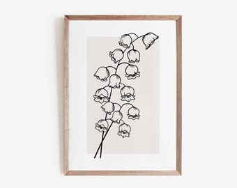 Lily of the Valley Line Drawing Beige Wall Art Print Neutral Minimalist Home Decor Botanical ArtWork Plant Prints Instant Download