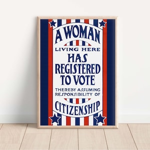 Women&#39;s Right to Vote Political Poster American History Wall Art Red White and Blue Print Feminist Art Suffrage Art Digital Download
