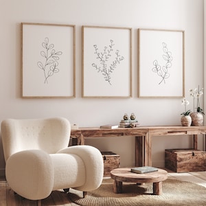 Neutral Wall Art Set of 3 Piece Wall Art Botanical Line Art Plant Prints Printable Wall Art Minimalist Modern Home Decor Instant Download