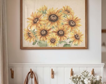 Sunflower Wall Art Print Autumn Flower Decor Rustic Botanical Fall Aesthetic Modern Farmhouse Country Cottage Home DIGITAL DOWNLOAD