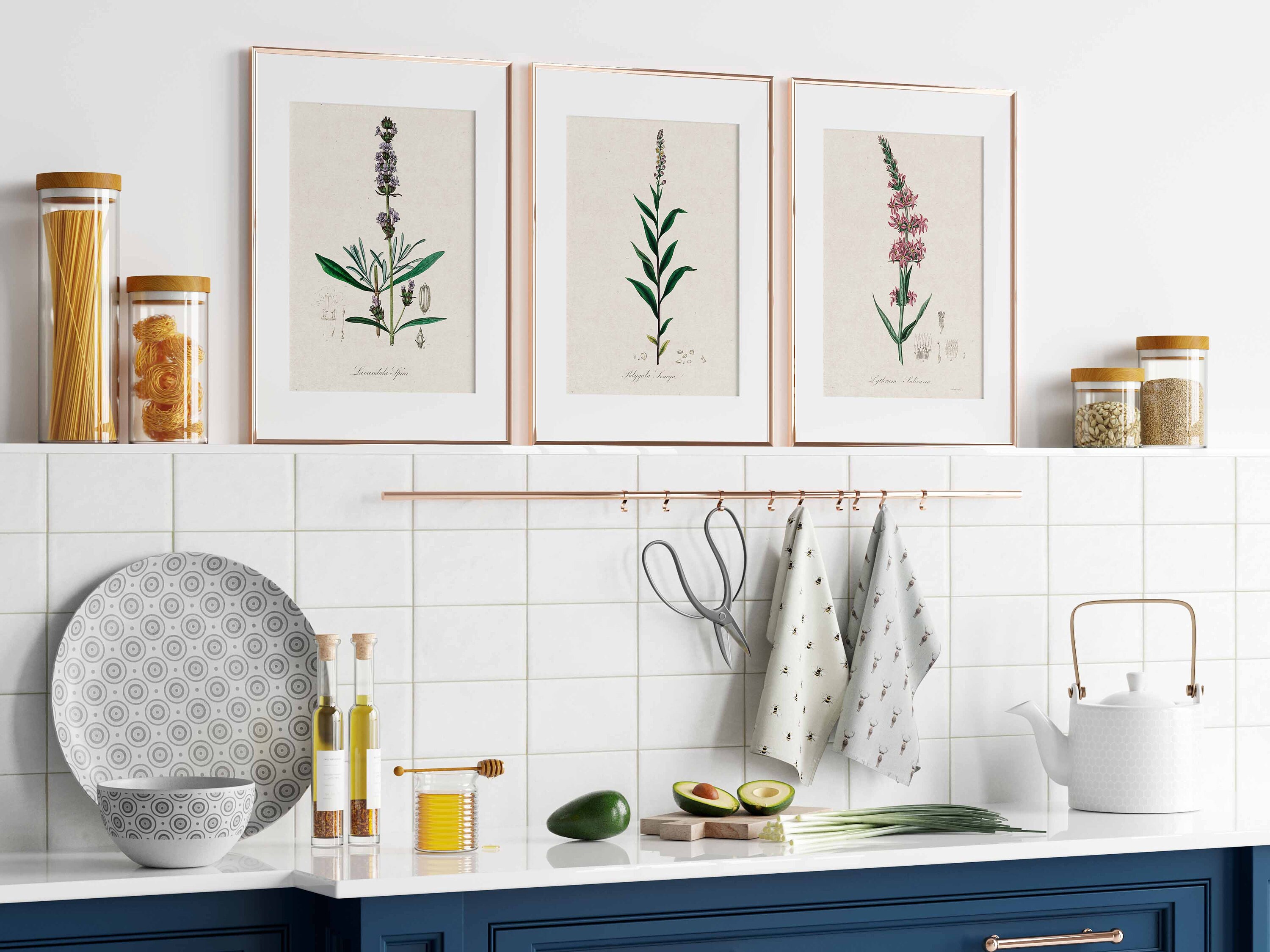 Vintage Botanical Prints Set of 3 Antique Floral Wall Art Herb Prints ...