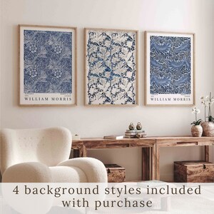 William Morris Set of 3 Blue Wall Art Prints Vintage Textile Pattern Exhibition Poster Modern Farmhouse Country Cottage Instant Download
